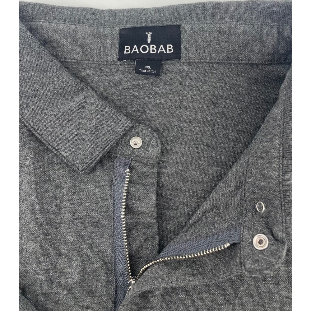 Baobab Polo Shirt Men 3XL Grey Pima Cotton Stretch Short Sleeve Zipper Snap Golf - Picture 3 of 9